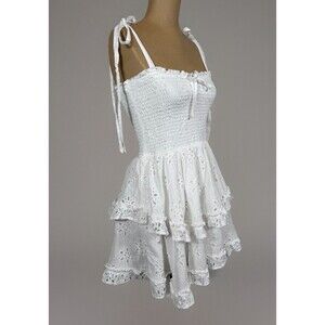 Altar’d State Nellie White Boho Festival Eyelet Lace Tiered Mini Dress Womens M